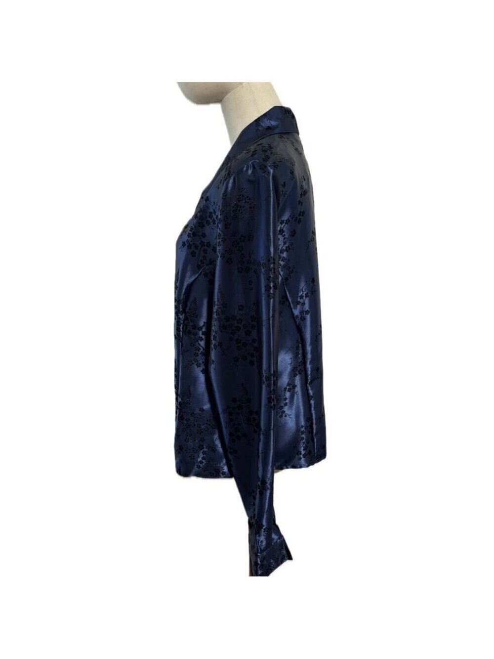 90s SATIN BROCADE BLUE ASIAN INSPIRED BROCADE LIZ BAKER SHIRT JACKET SHACKET 14 - Picture 2 of 12